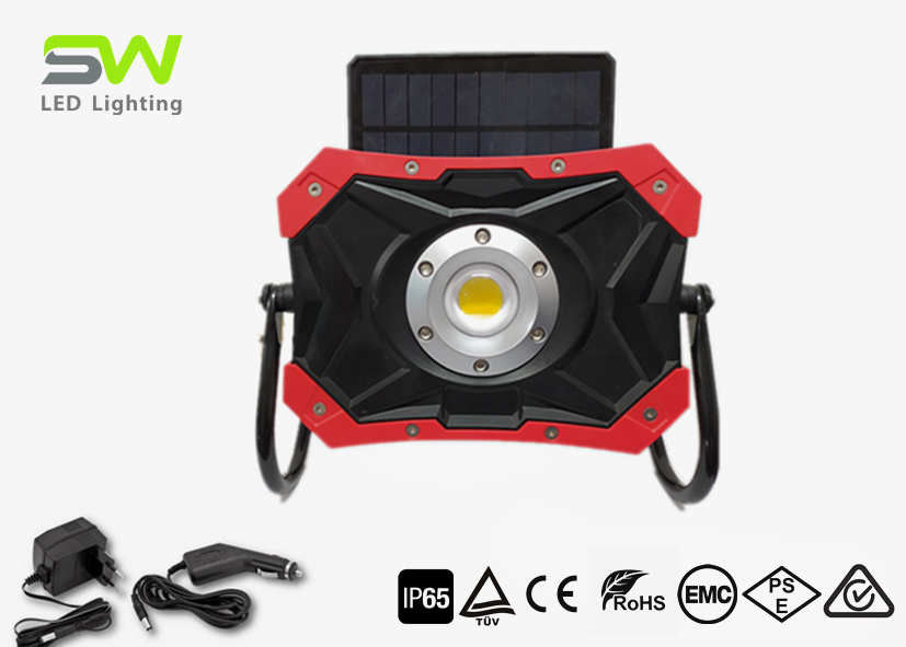 Magnetic Stand 10W Solar Led Work Light Rechargeable By AC DC Adapter IP65