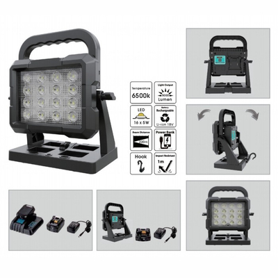 Tripod Mounted 80W Rechargeable High Lumen LED Work Light With 18V Power Tool Battery